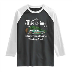 This Is My Christmas Movie Watching Raglan Shirt Vintage Xmas Tree Car TS11 Black White Print Your Wear