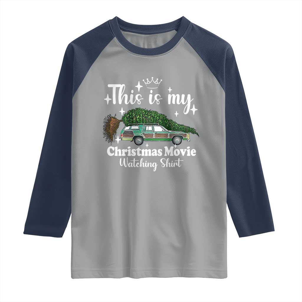 This Is My Christmas Movie Watching Raglan Shirt Vintage Xmas Tree Car TS11 Sport Gray Navy Print Your Wear