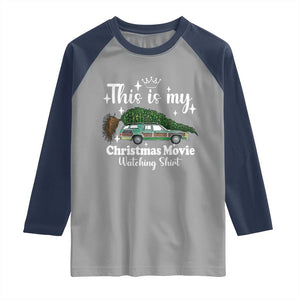 This Is My Christmas Movie Watching Raglan Shirt Vintage Xmas Tree Car TS11 Sport Gray Navy Print Your Wear