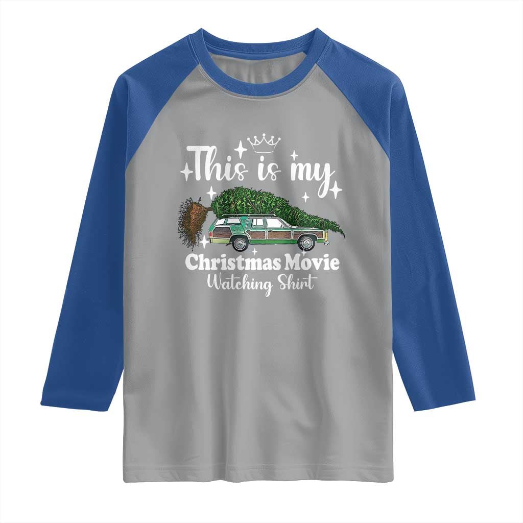 This Is My Christmas Movie Watching Raglan Shirt Vintage Xmas Tree Car TS11 Sport Gray Royal Print Your Wear