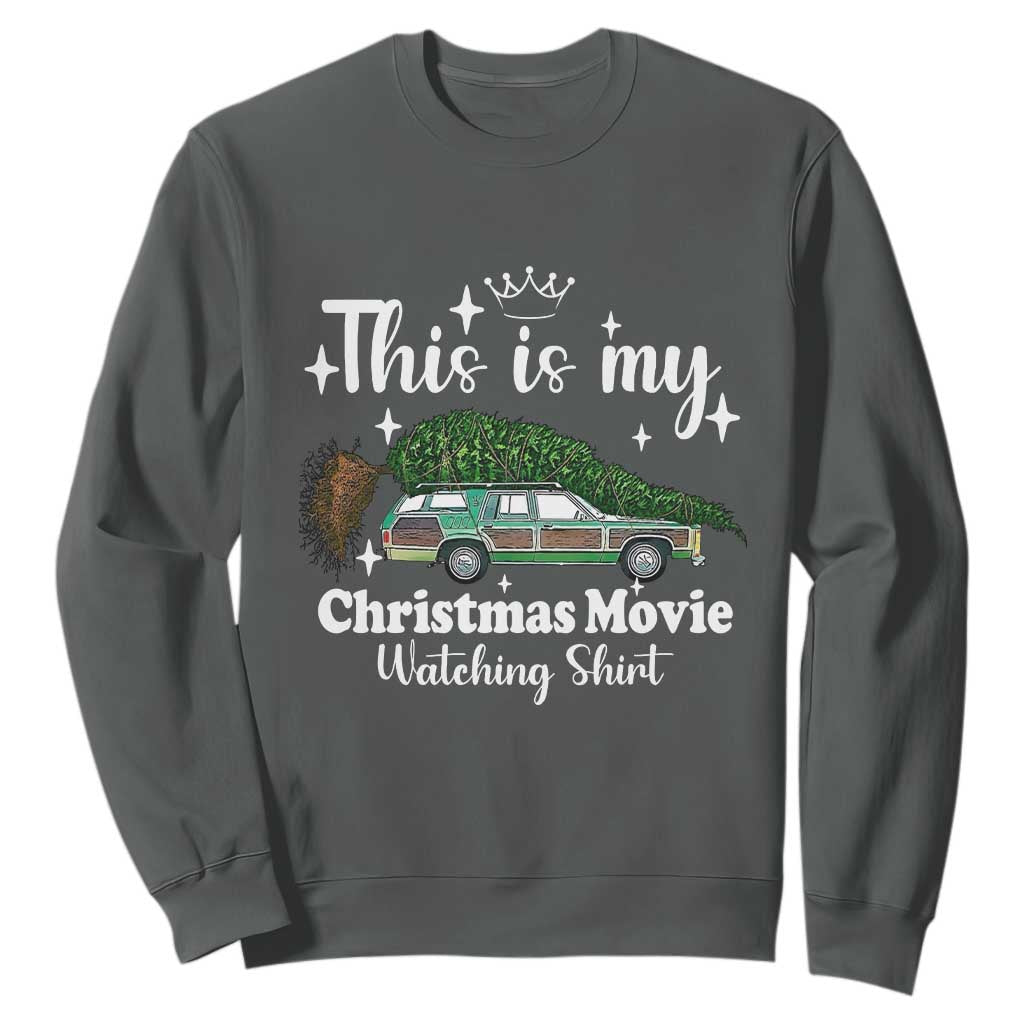 This Is My Christmas Movie Watching Sweatshirt Vintage Xmas Tree Car TS11 Dark Heather Print Your Wear