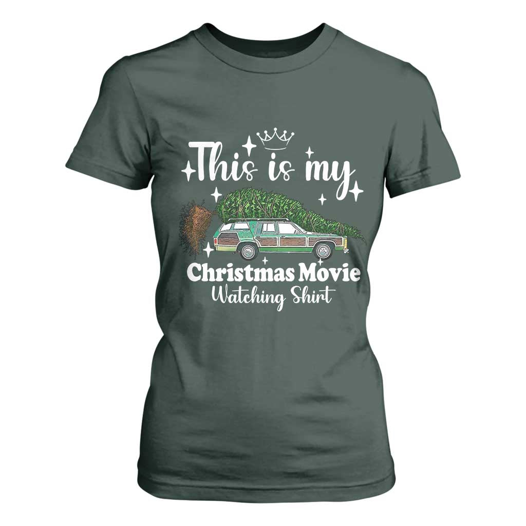 This Is My Christmas Movie Watching T Shirt For Women Vintage Xmas Tree Car TS11 Dark Forest Green Print Your Wear
