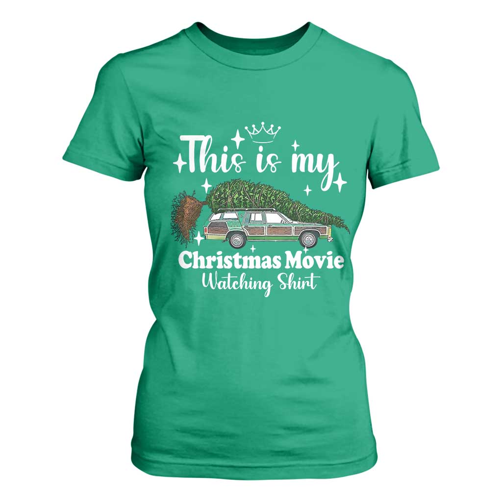 This Is My Christmas Movie Watching T Shirt For Women Vintage Xmas Tree Car TS11 Irish Green Print Your Wear