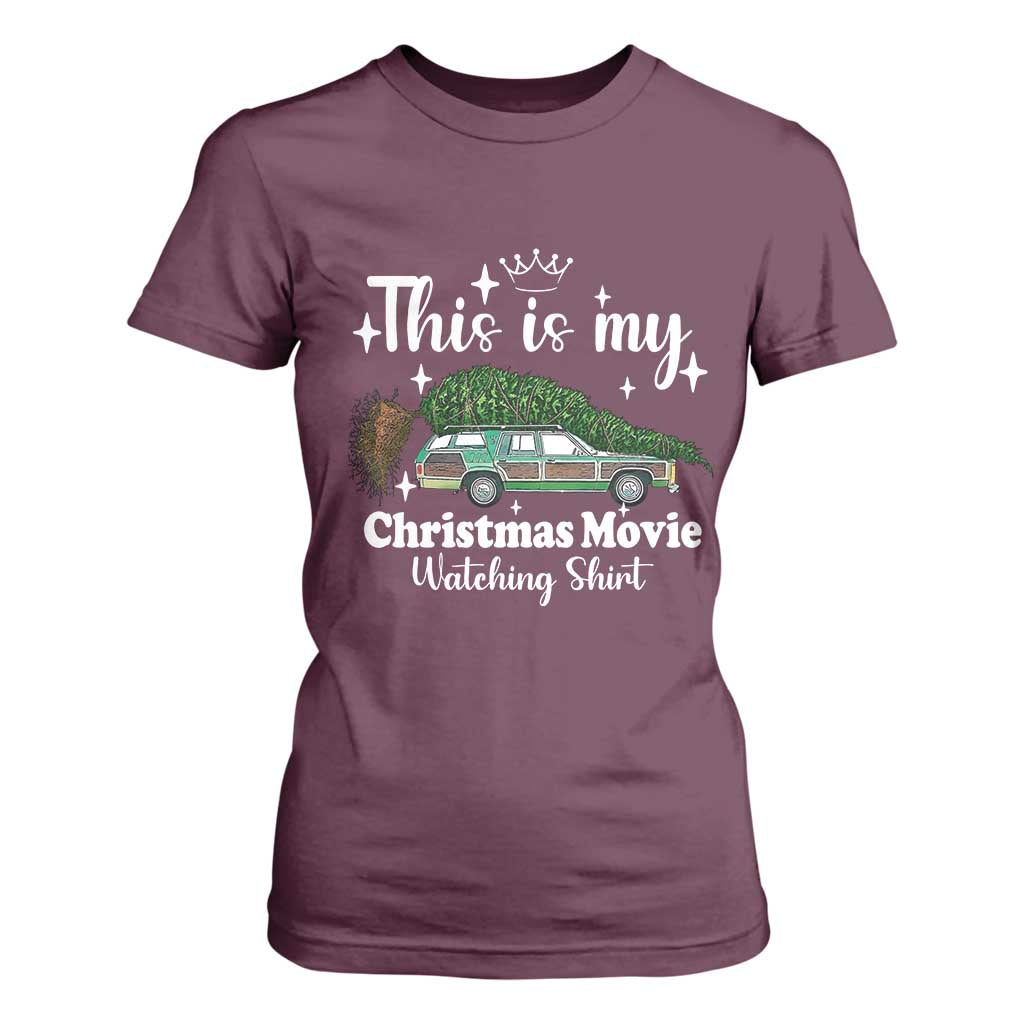 This Is My Christmas Movie Watching T Shirt For Women Vintage Xmas Tree Car TS11 Maroon Print Your Wear