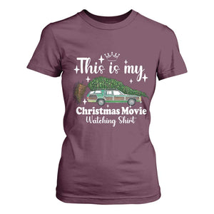 This Is My Christmas Movie Watching T Shirt For Women Vintage Xmas Tree Car TS11 Maroon Print Your Wear