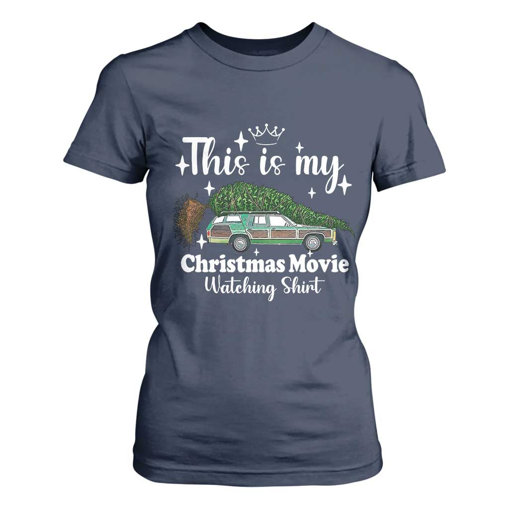 This Is My Christmas Movie Watching T Shirt For Women Vintage Xmas Tree Car TS11 Navy Print Your Wear