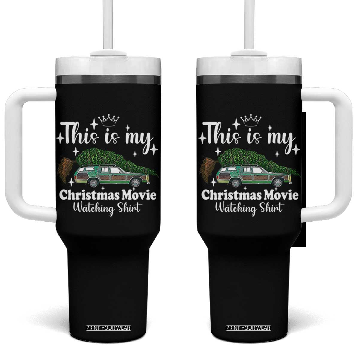 This Is My Christmas Movie Watching Tumbler With Handle Vintage Xmas Tree Car TS11 One Size: 40 oz Black Print Your Wear