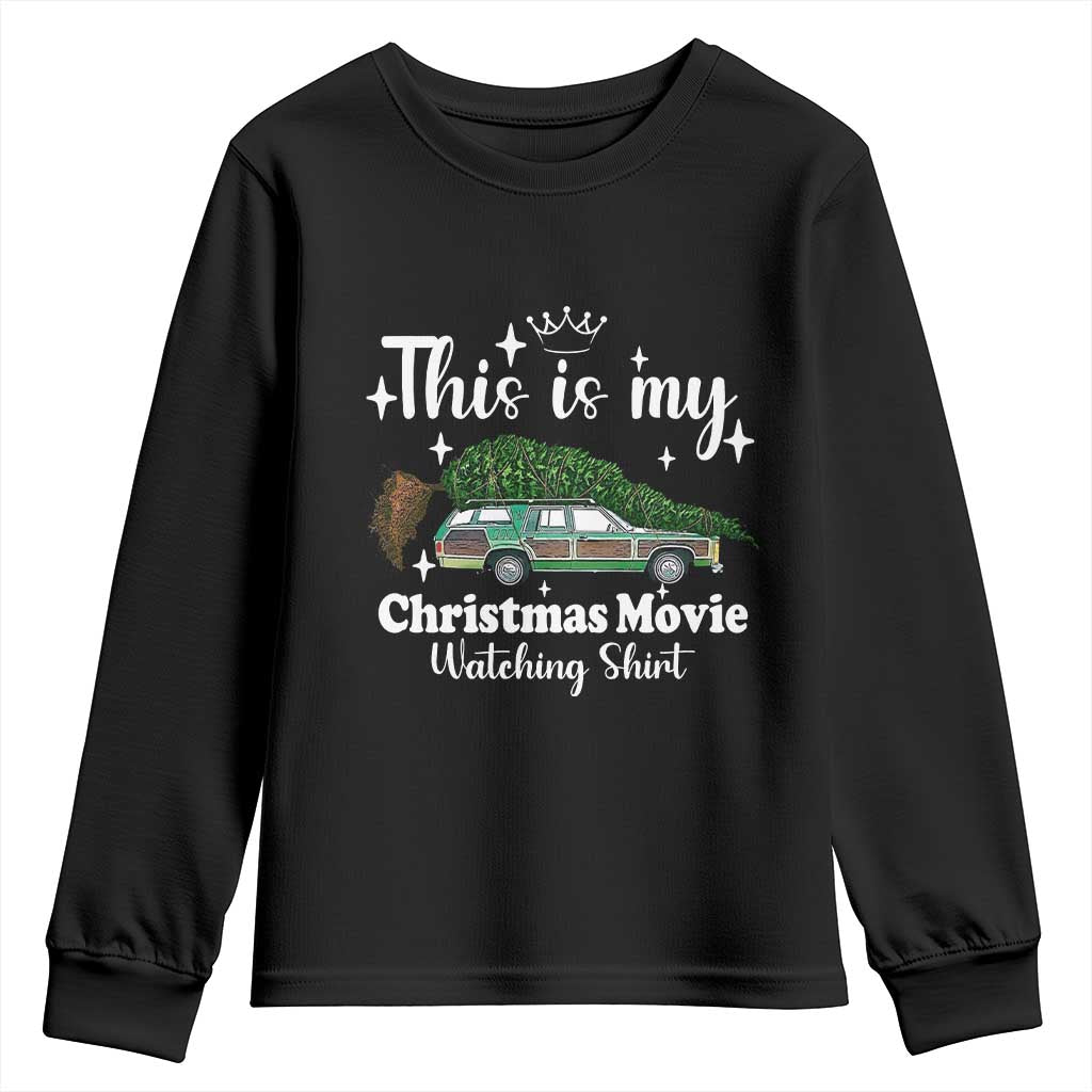 This Is My Christmas Movie Watching Youth Sweatshirt Vintage Xmas Tree Car TS11 Black Print Your Wear