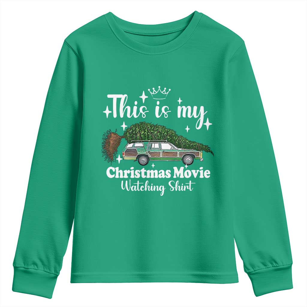 This Is My Christmas Movie Watching Youth Sweatshirt Vintage Xmas Tree Car TS11 Irish Green Print Your Wear