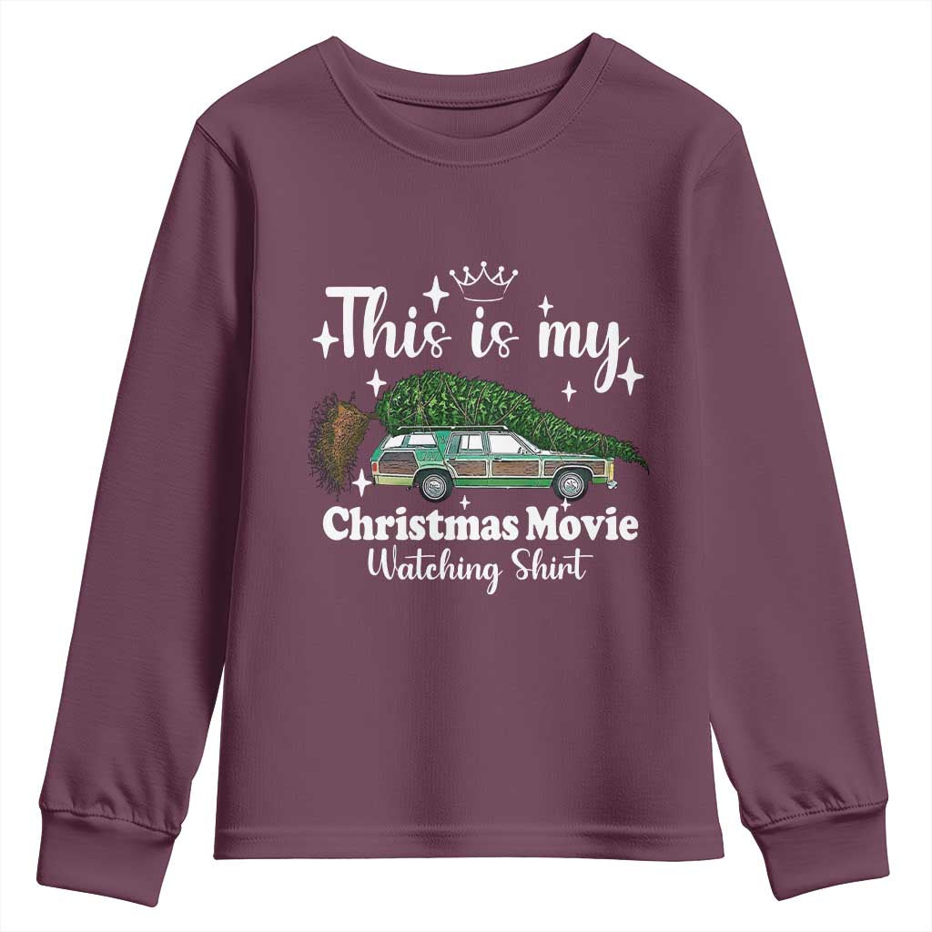 This Is My Christmas Movie Watching Youth Sweatshirt Vintage Xmas Tree Car TS11 Maroon Print Your Wear