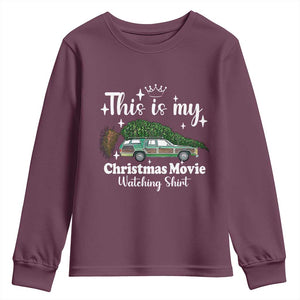 This Is My Christmas Movie Watching Youth Sweatshirt Vintage Xmas Tree Car TS11 Maroon Print Your Wear