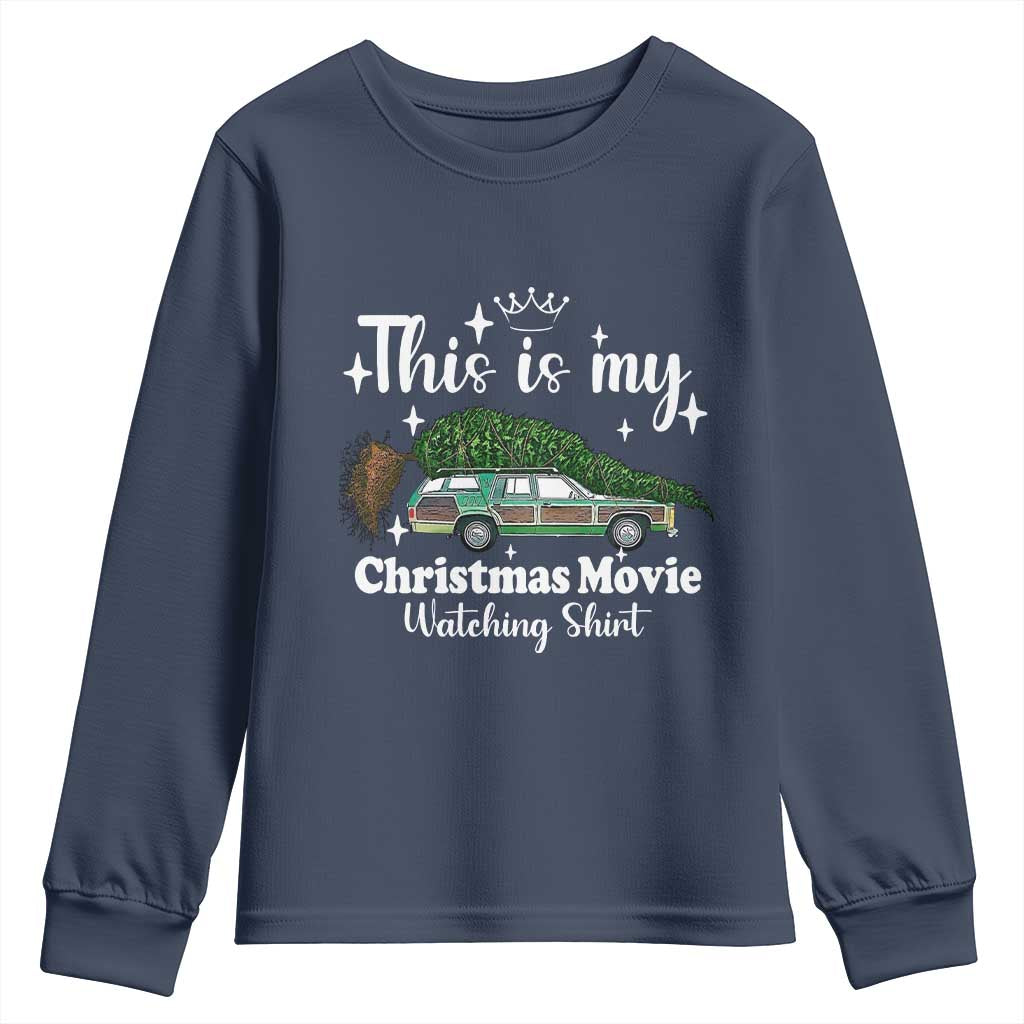 This Is My Christmas Movie Watching Youth Sweatshirt Vintage Xmas Tree Car TS11 Navy Print Your Wear