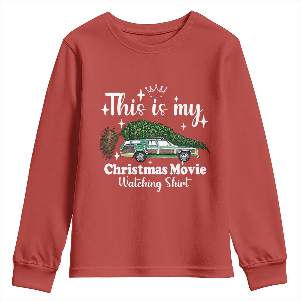 This Is My Christmas Movie Watching Youth Sweatshirt Vintage Xmas Tree Car TS11 Red Print Your Wear