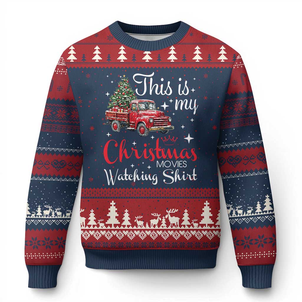 This Is My Xmas Movie Watching Ugly Christmas Sweater Vintage Red Truck TS11 Navy Red Print Your Wear