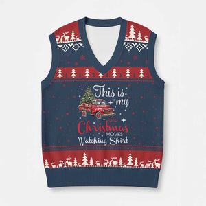 This Is My Xmas Movie Watching V-Neck Knit Sweater Vest Vintage Red Truck TS11 Navy Red Print Your Wear