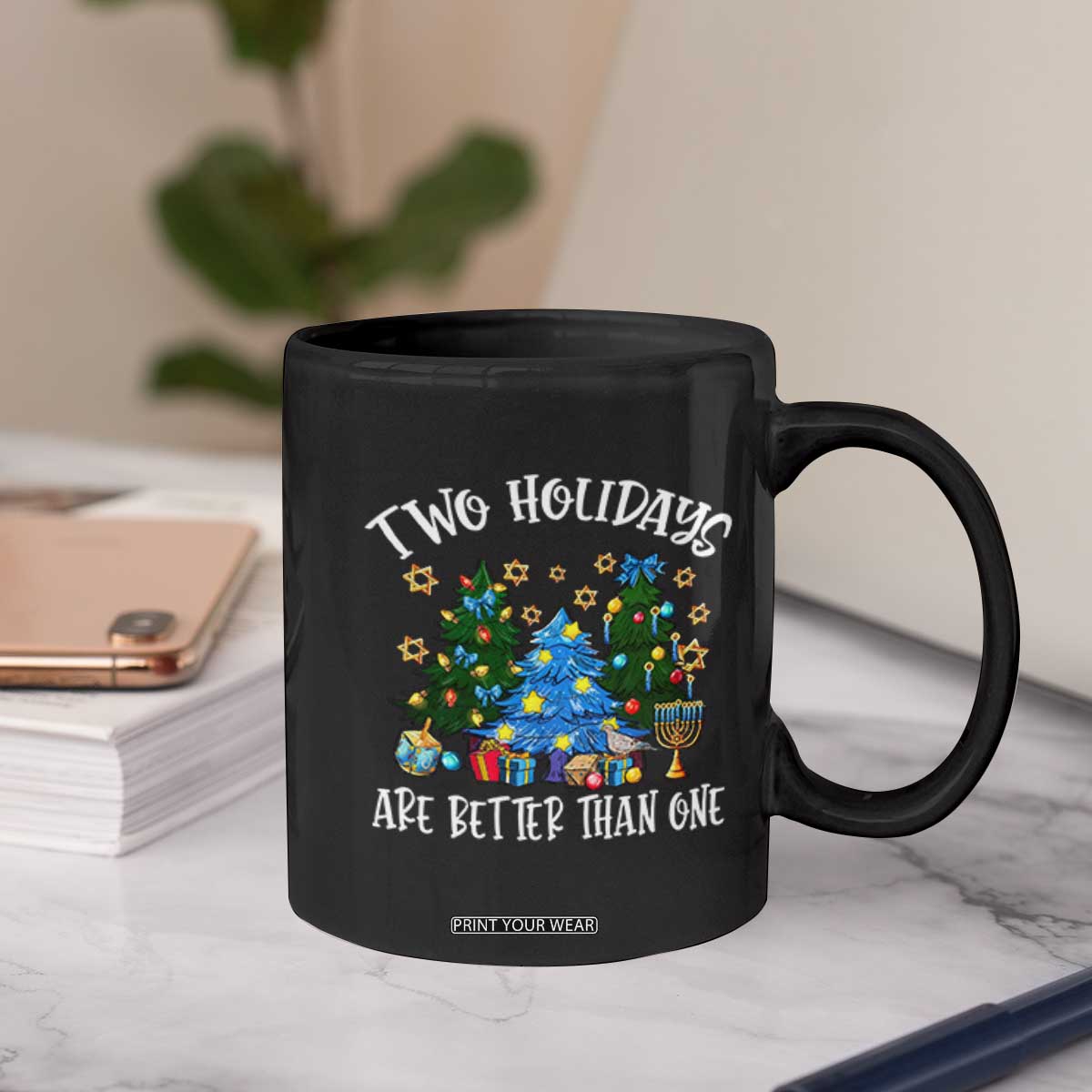 Christmas Hanukkah Coffee Mug Two Holidays Are Better Than One Christmukkah Tree TS11 Print Your Wear