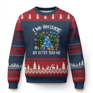 Xmas Hanukkah Ugly Christmas Sweater Two Holidays Are Better Than One Christmukkah Tree TS11 Navy Red Print Your Wear