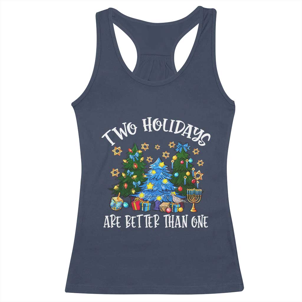 Christmas Hanukkah Racerback Tank Top Two Holidays Are Better Than One Christmukkah Tree TS11 Navy Print Your Wear