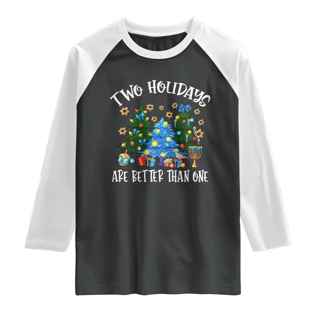 Christmas Hanukkah Raglan Shirt Two Holidays Are Better Than One Christmukkah Tree TS11 Black White Print Your Wear