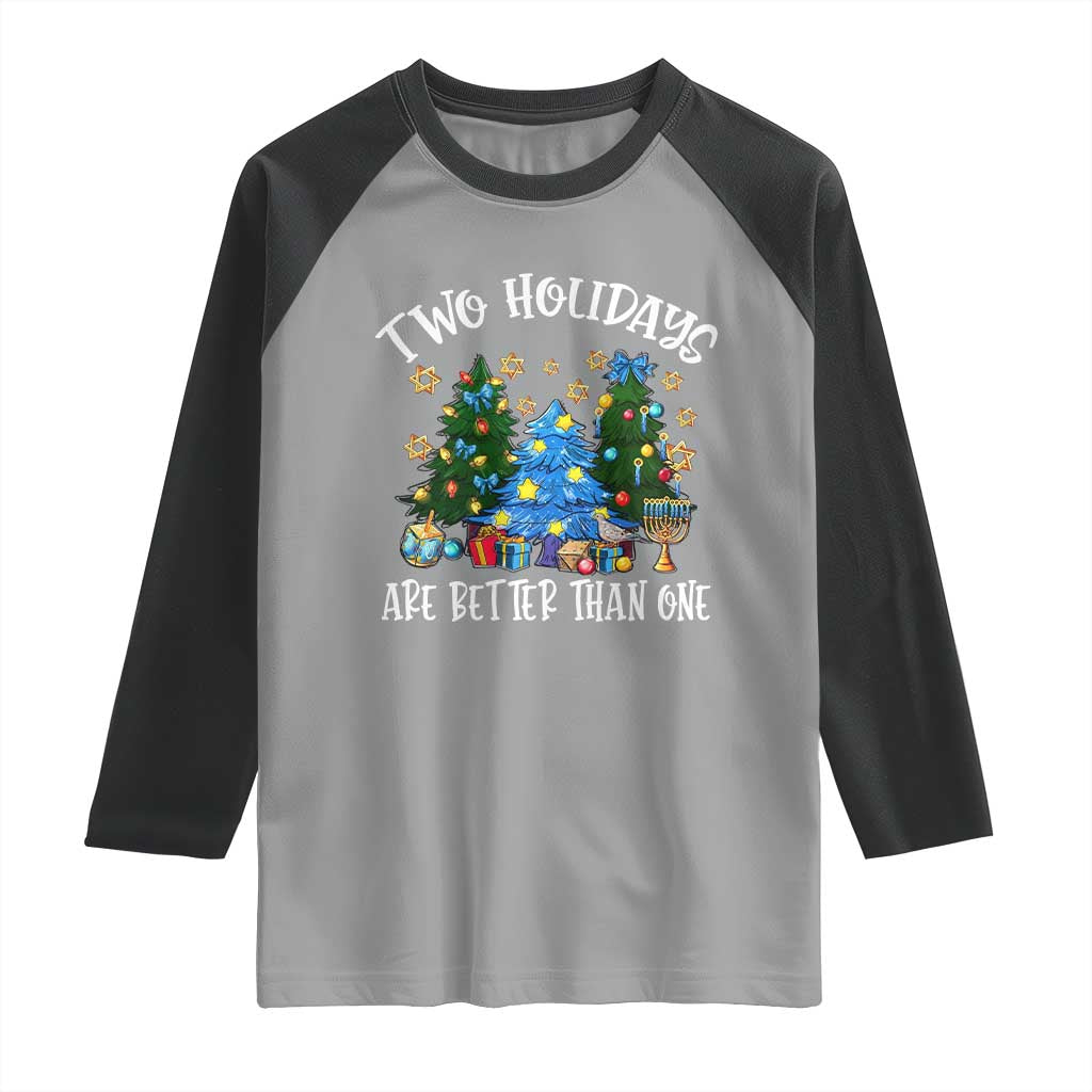 Christmas Hanukkah Raglan Shirt Two Holidays Are Better Than One Christmukkah Tree TS11 Sport Gray Black Print Your Wear