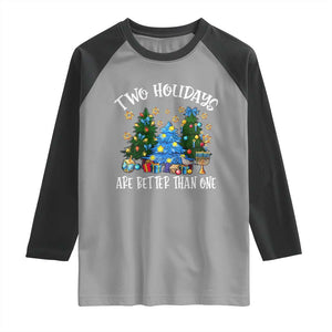 Christmas Hanukkah Raglan Shirt Two Holidays Are Better Than One Christmukkah Tree TS11 Sport Gray Black Print Your Wear