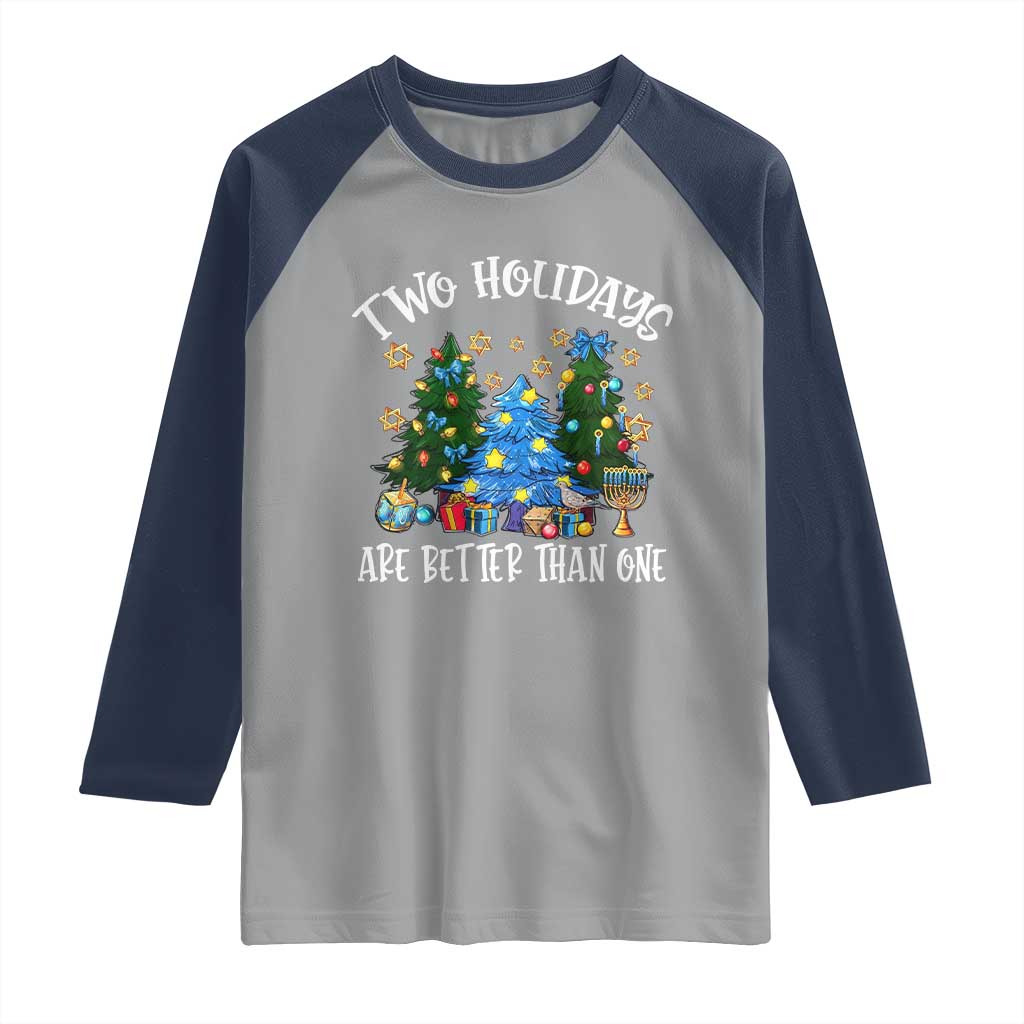 Christmas Hanukkah Raglan Shirt Two Holidays Are Better Than One Christmukkah Tree TS11 Sport Gray Navy Print Your Wear