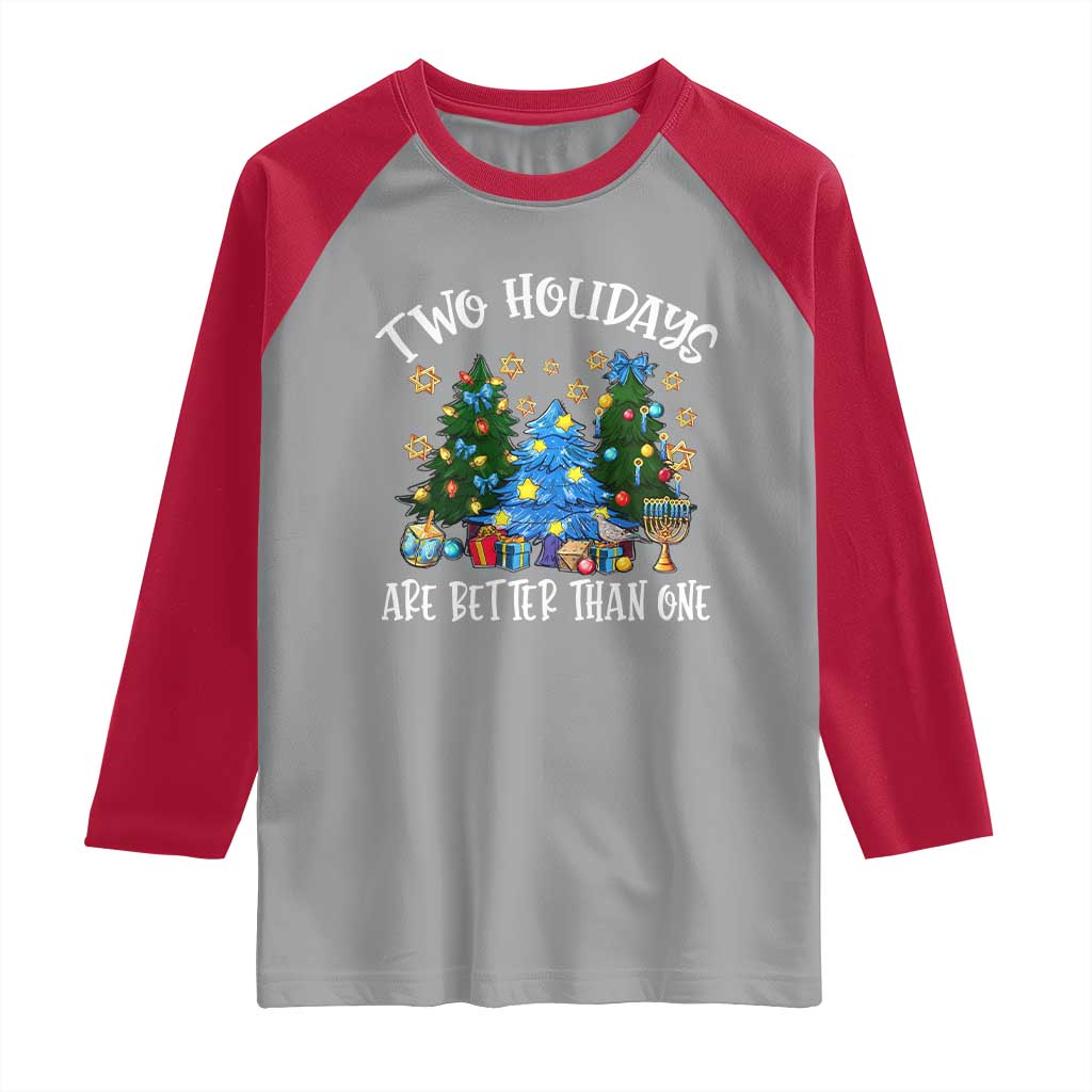 Christmas Hanukkah Raglan Shirt Two Holidays Are Better Than One Christmukkah Tree TS11 Sport Gray Red Print Your Wear