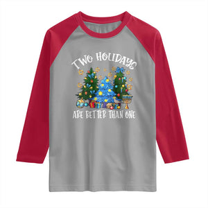 Christmas Hanukkah Raglan Shirt Two Holidays Are Better Than One Christmukkah Tree TS11 Sport Gray Red Print Your Wear