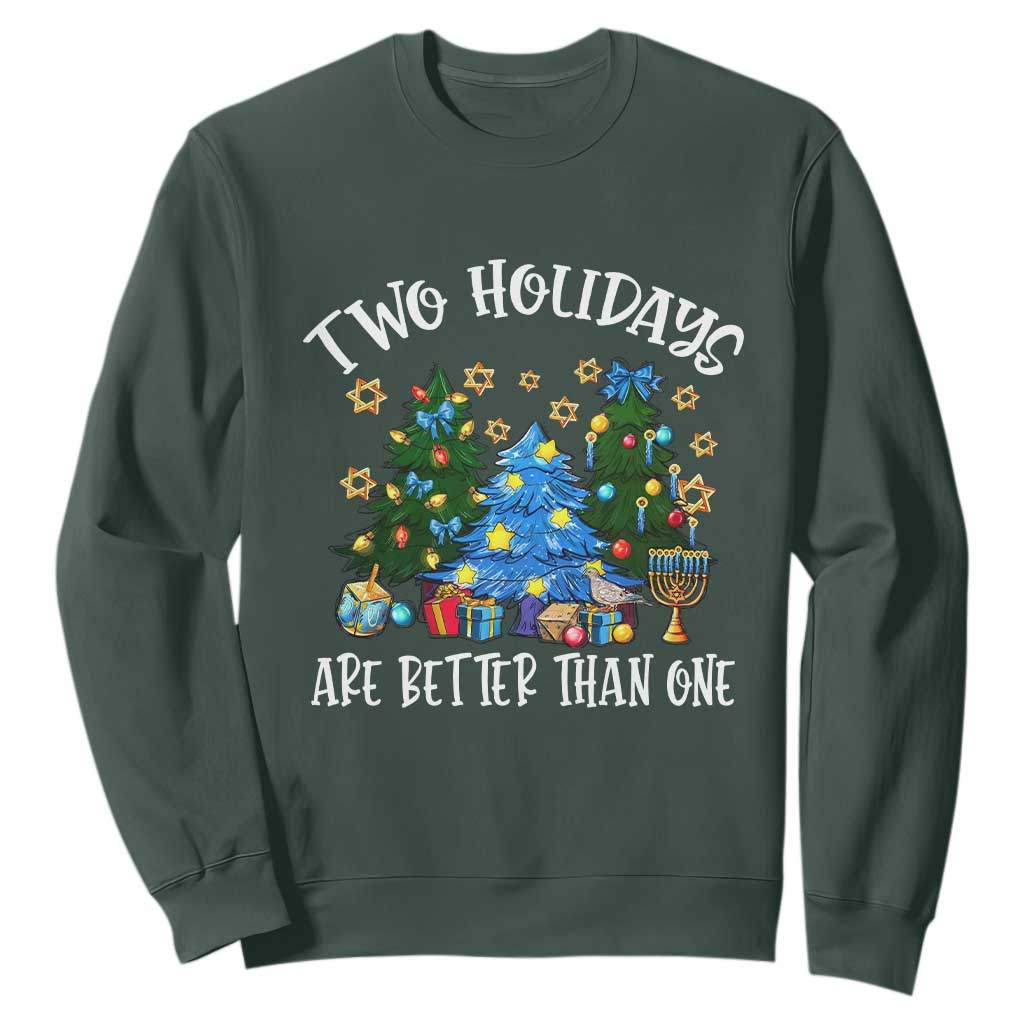 Christmas Hanukkah Sweatshirt Two Holidays Are Better Than One Christmukkah Tree TS11 Dark Forest Green Print Your Wear