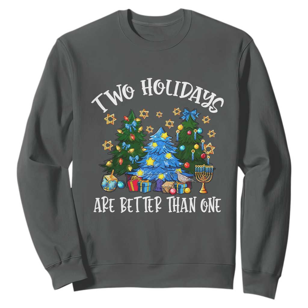 Christmas Hanukkah Sweatshirt Two Holidays Are Better Than One Christmukkah Tree TS11 Dark Heather Print Your Wear