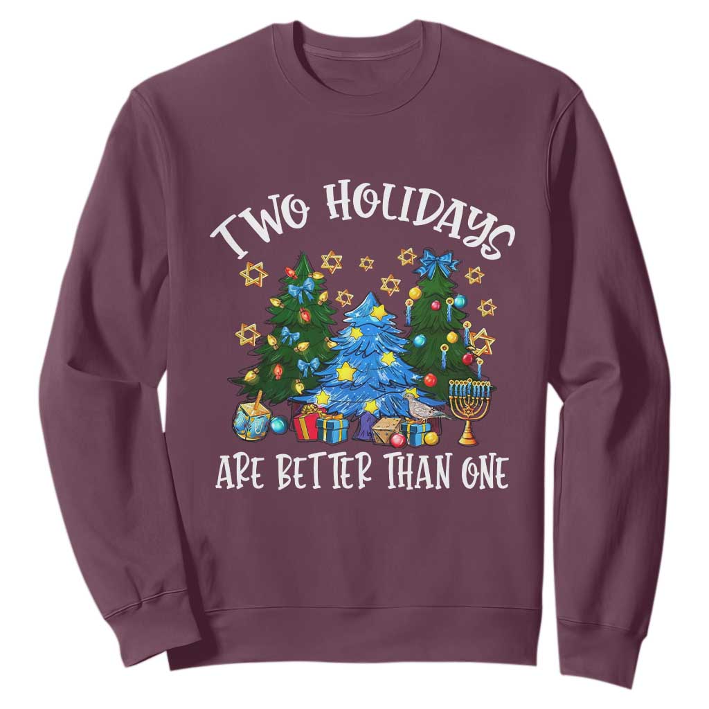 Christmas Hanukkah Sweatshirt Two Holidays Are Better Than One Christmukkah Tree TS11 Maroon Print Your Wear