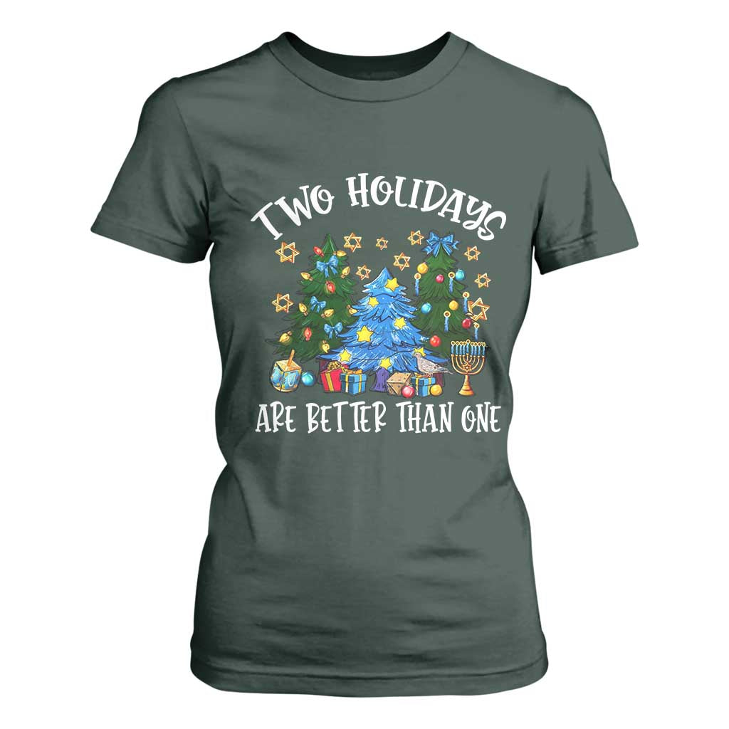 Christmas Hanukkah T Shirt For Women Two Holidays Are Better Than One Christmukkah Tree TS11 Dark Forest Green Print Your Wear