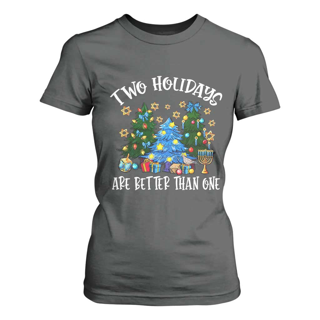 Christmas Hanukkah T Shirt For Women Two Holidays Are Better Than One Christmukkah Tree TS11 Dark Heather Print Your Wear