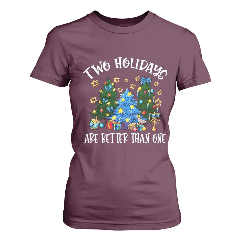 Christmas Hanukkah T Shirt For Women Two Holidays Are Better Than One Christmukkah Tree TS11 Maroon Print Your Wear