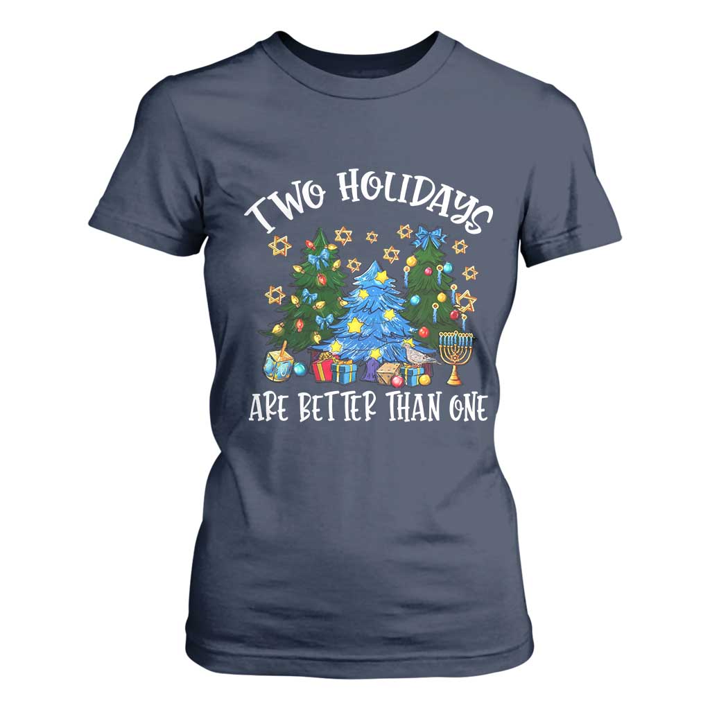 Christmas Hanukkah T Shirt For Women Two Holidays Are Better Than One Christmukkah Tree TS11 Navy Print Your Wear