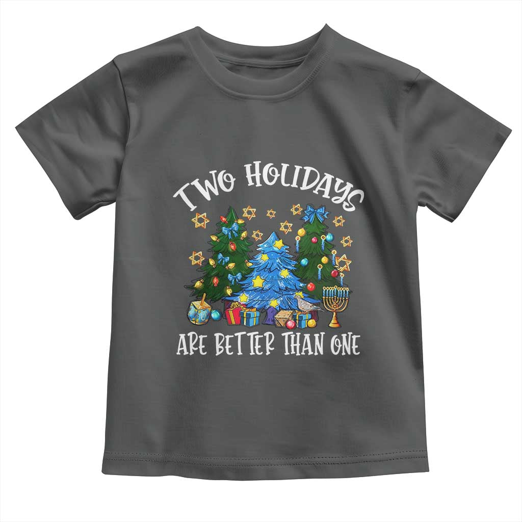 Christmas Hanukkah Toddler T Shirt Two Holidays Are Better Than One Christmukkah Tree TS11 Dark Heather Print Your Wear