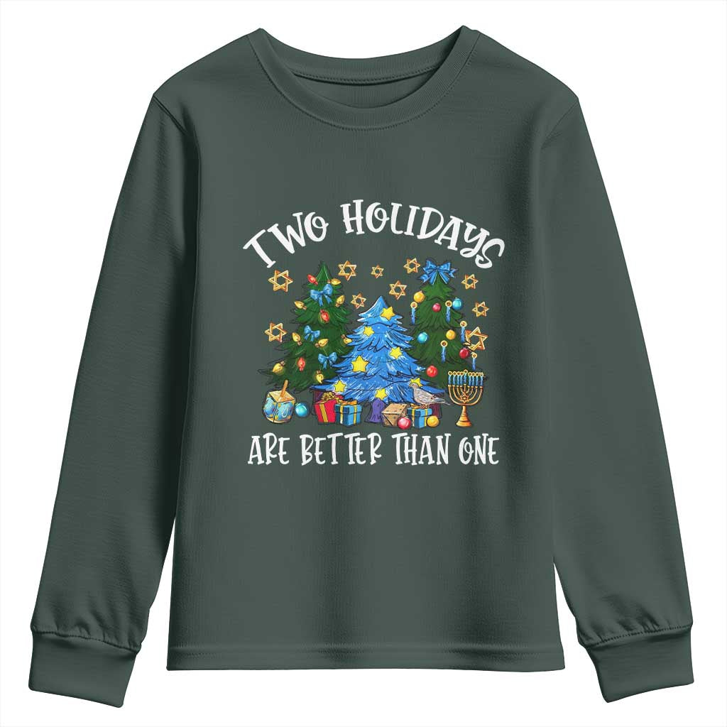 Christmas Hanukkah Youth Sweatshirt Two Holidays Are Better Than One Christmukkah Tree TS11 Dark Forest Green Print Your Wear