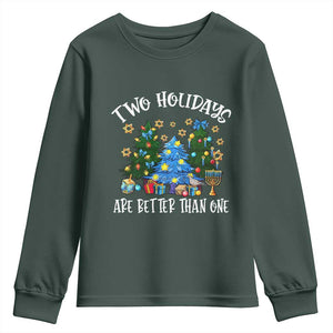 Christmas Hanukkah Youth Sweatshirt Two Holidays Are Better Than One Christmukkah Tree TS11 Dark Forest Green Print Your Wear