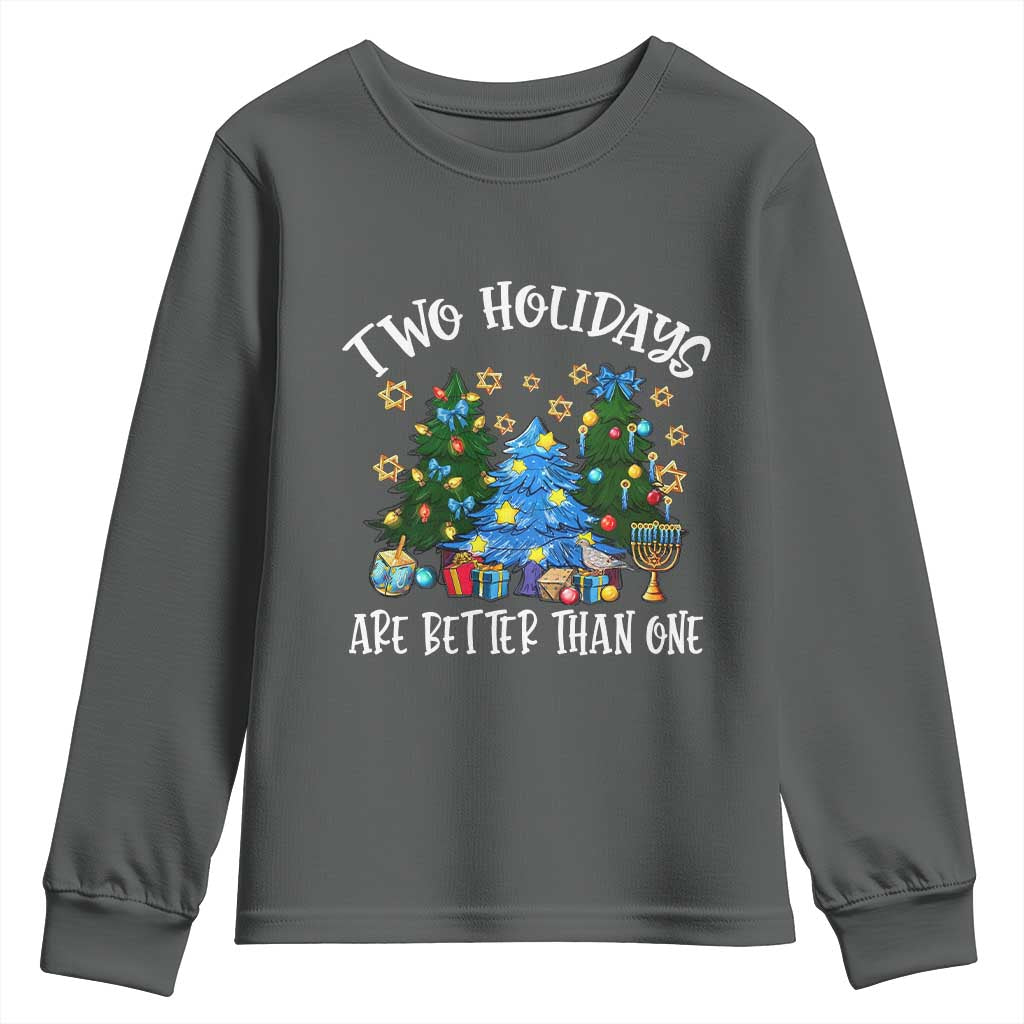 Christmas Hanukkah Youth Sweatshirt Two Holidays Are Better Than One Christmukkah Tree TS11 Dark Heather Print Your Wear