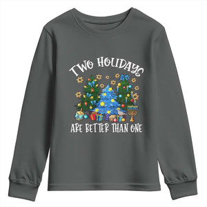 Christmas Hanukkah Youth Sweatshirt Two Holidays Are Better Than One Christmukkah Tree TS11 Dark Heather Print Your Wear