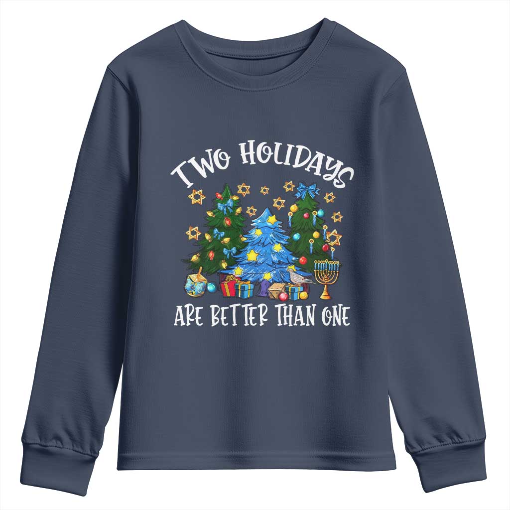 Christmas Hanukkah Youth Sweatshirt Two Holidays Are Better Than One Christmukkah Tree TS11 Navy Print Your Wear