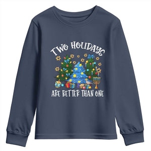 Christmas Hanukkah Youth Sweatshirt Two Holidays Are Better Than One Christmukkah Tree TS11 Navy Print Your Wear