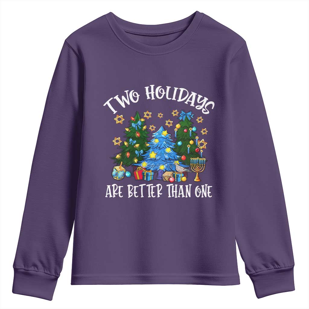Christmas Hanukkah Youth Sweatshirt Two Holidays Are Better Than One Christmukkah Tree TS11 Purple Print Your Wear