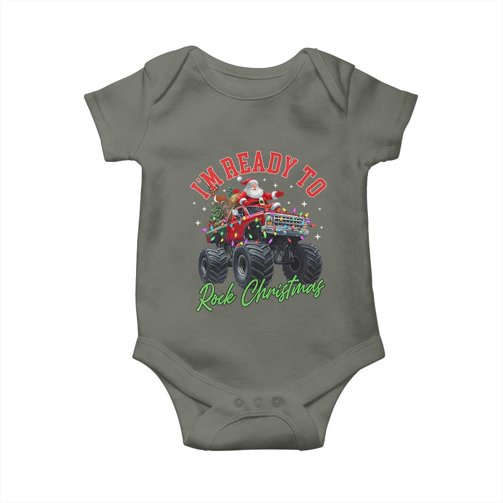 Christmas Monster Truck Baby Onesie I Am Ready To Rock Xmas Santa TS11 Military Green Print Your Wear