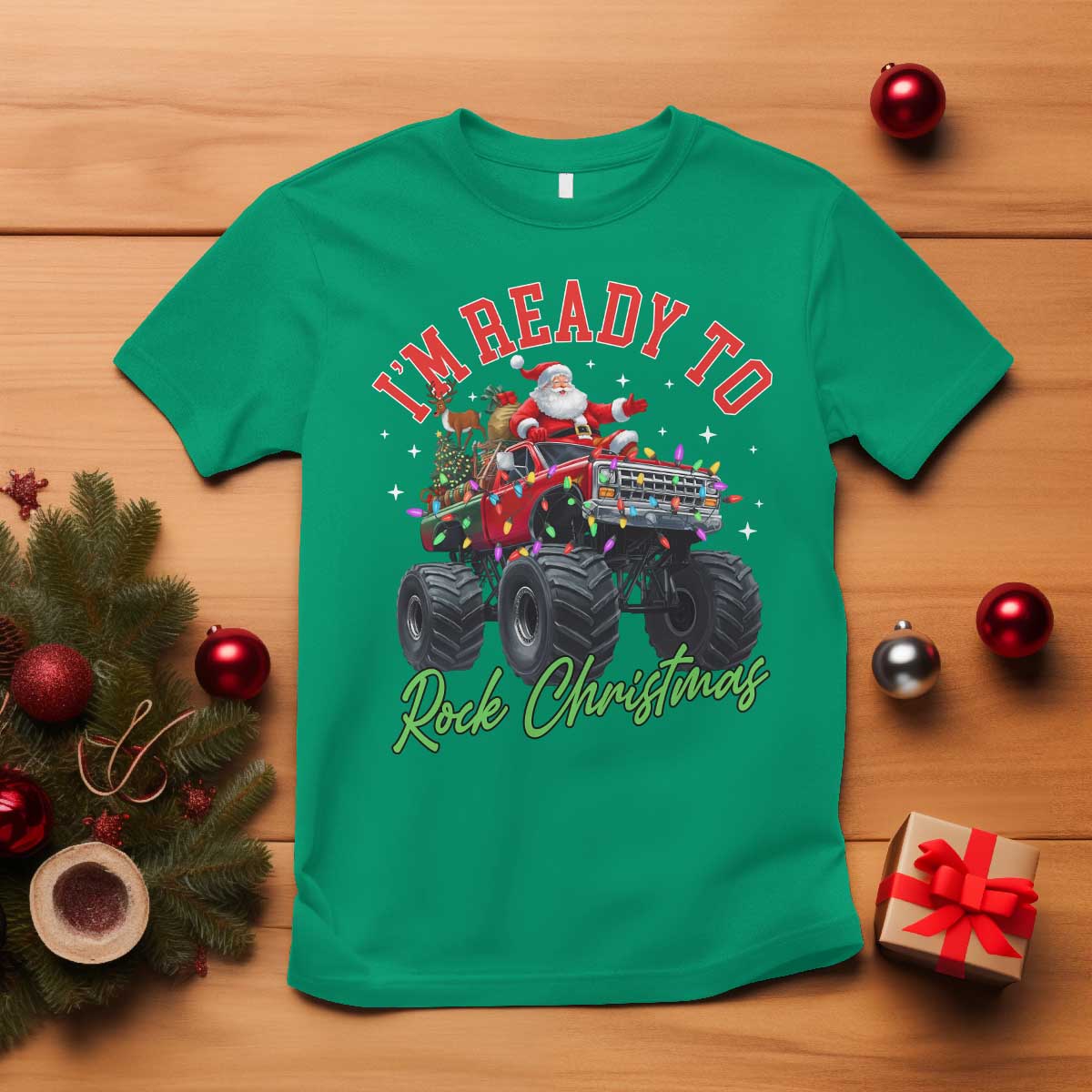 Christmas Monster Truck T Shirt I Am Ready To Rock Xmas Santa TS11 Irish Green Print Your Wear