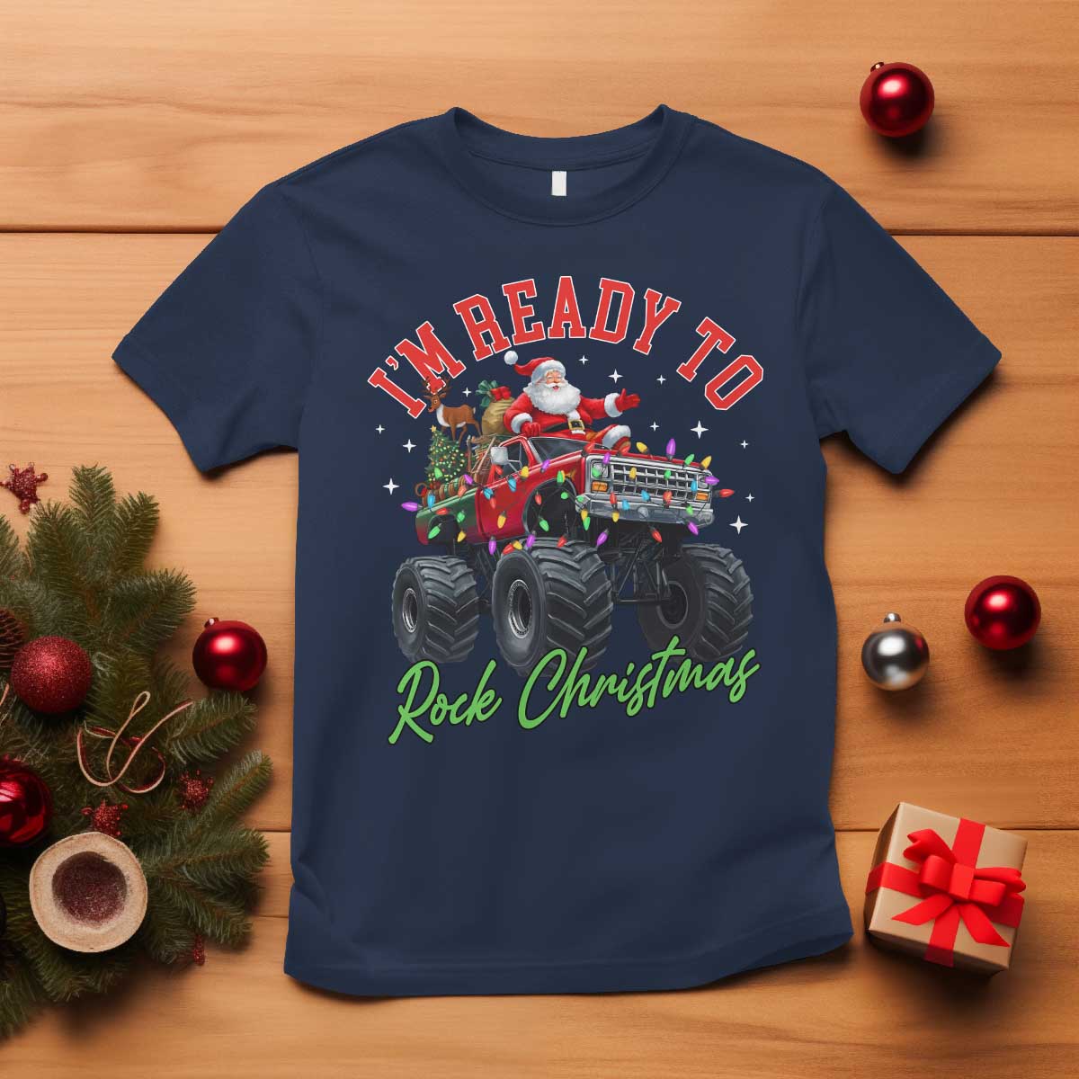 Christmas Monster Truck T Shirt I Am Ready To Rock Xmas Santa TS11 Navy Print Your Wear