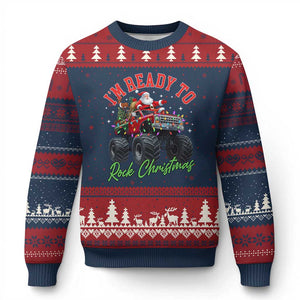 Christmas Monster Truck Ugly Christmas Sweater I Am Ready To Rock Xmas Santa TS11 Navy Red Print Your Wear