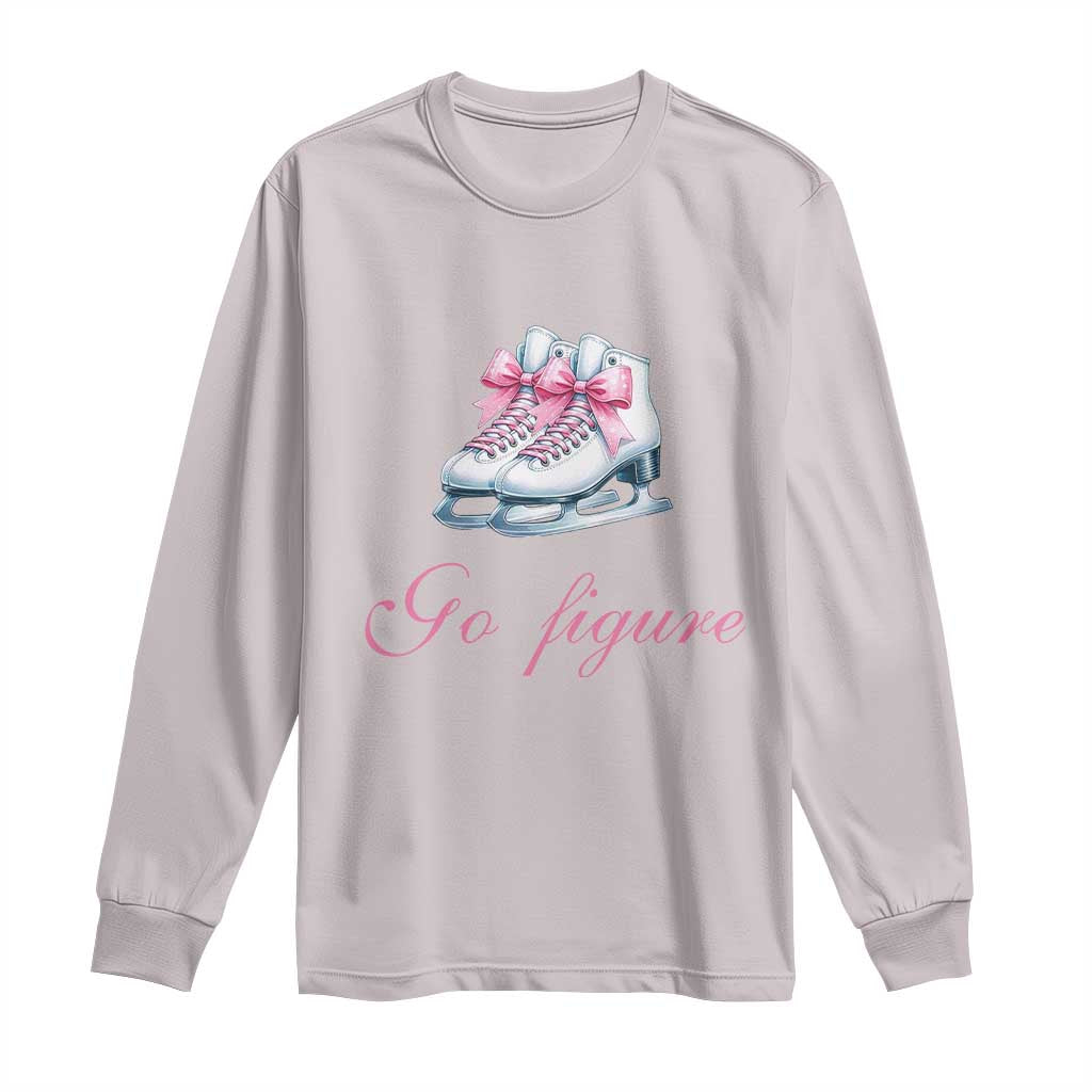 Figure Skater Long Sleeve Shirt Go Figure Coquette Pink Bow Ice Skating TS11 Ice Gray Print Your Wear