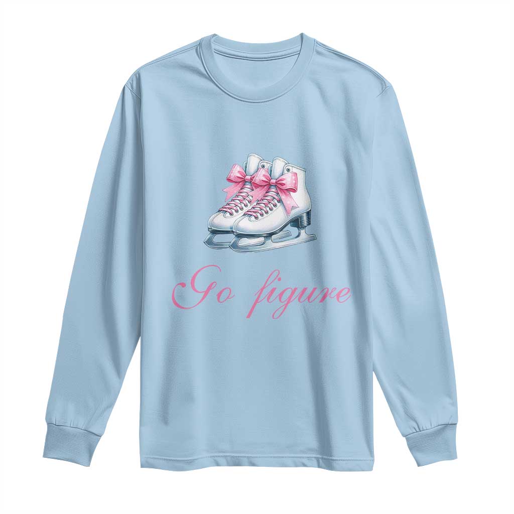 Figure Skater Long Sleeve Shirt Go Figure Coquette Pink Bow Ice Skating TS11 Light Blue Print Your Wear