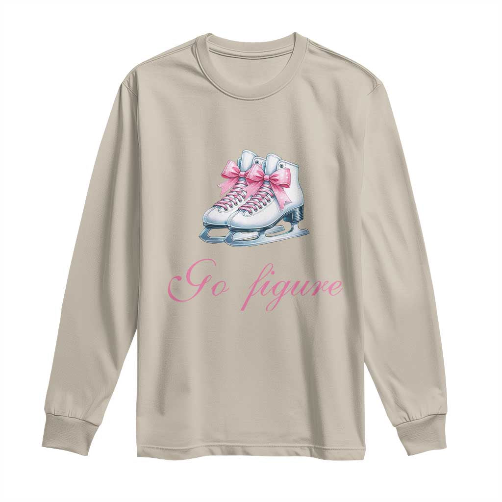 Figure Skater Long Sleeve Shirt Go Figure Coquette Pink Bow Ice Skating TS11 Sand Print Your Wear